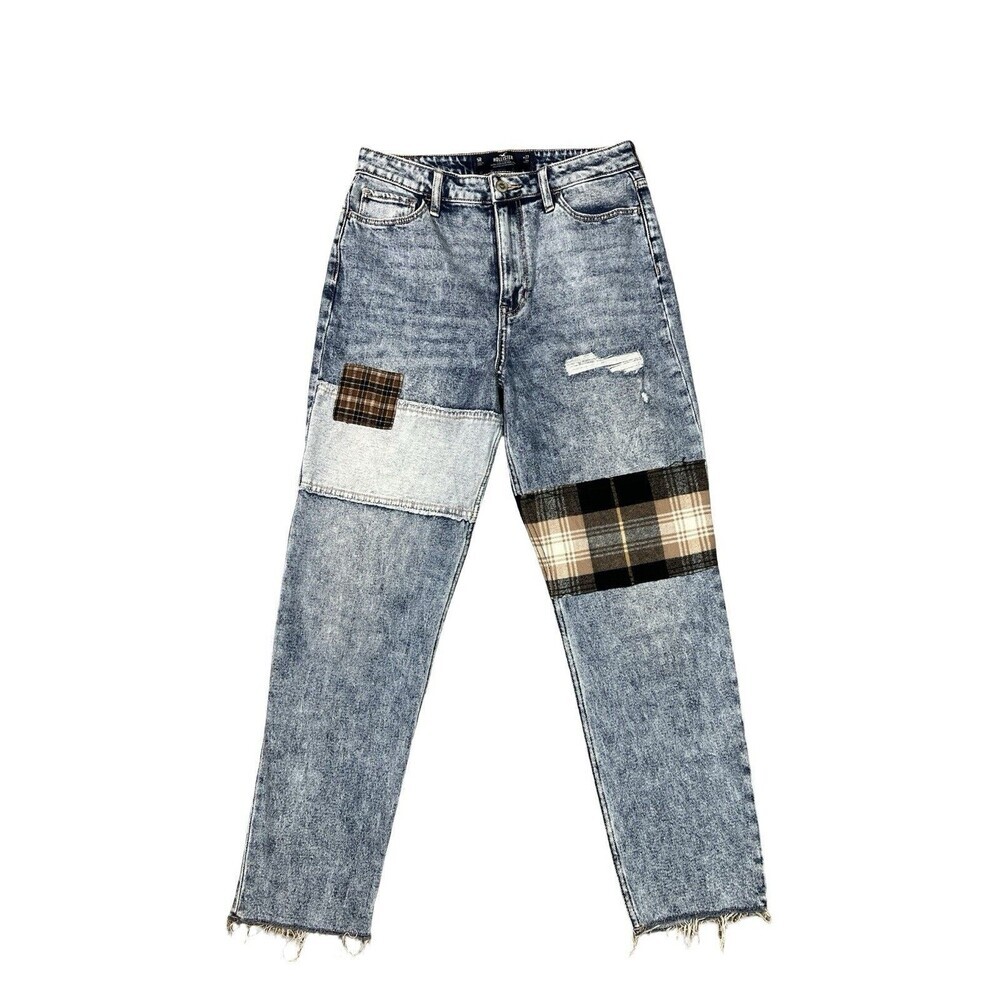 Hollister Ultra-High Rise Mom Jeans Patch Denim VintageStretch Women 5R 27x27
